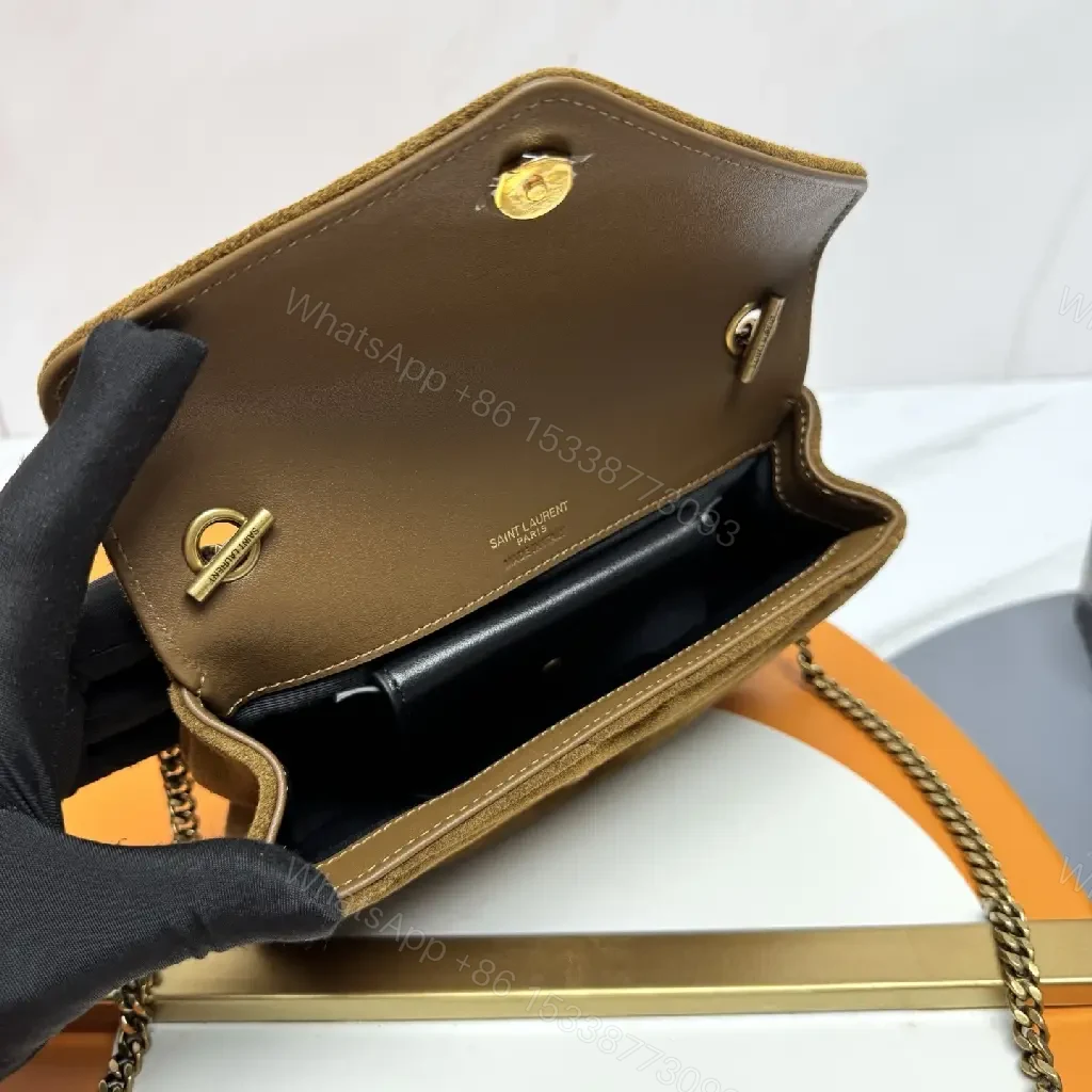 View 8 of Brown Suede Flap Bag with Chain Strap, Luxe Silhouette