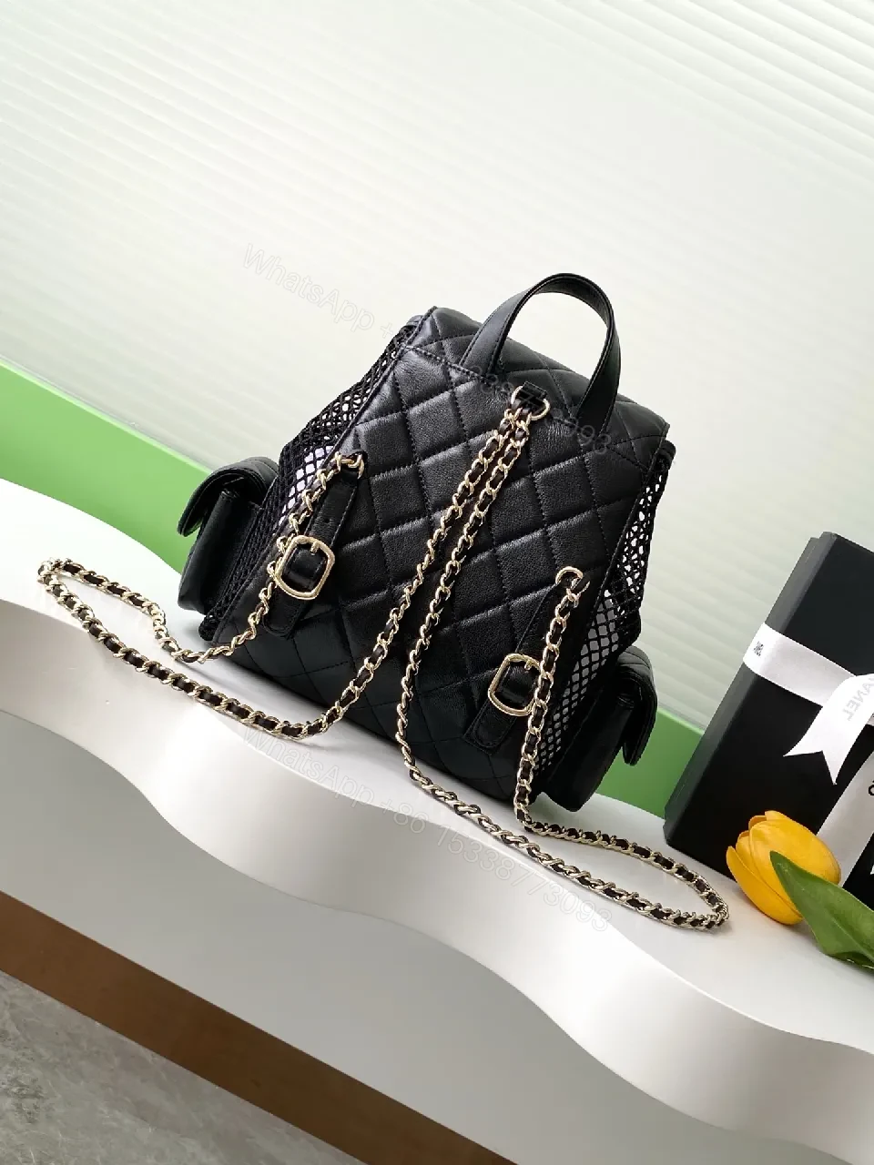 View 5 of Black Quilted Mesh Backpack - Luxury Everyday Carry