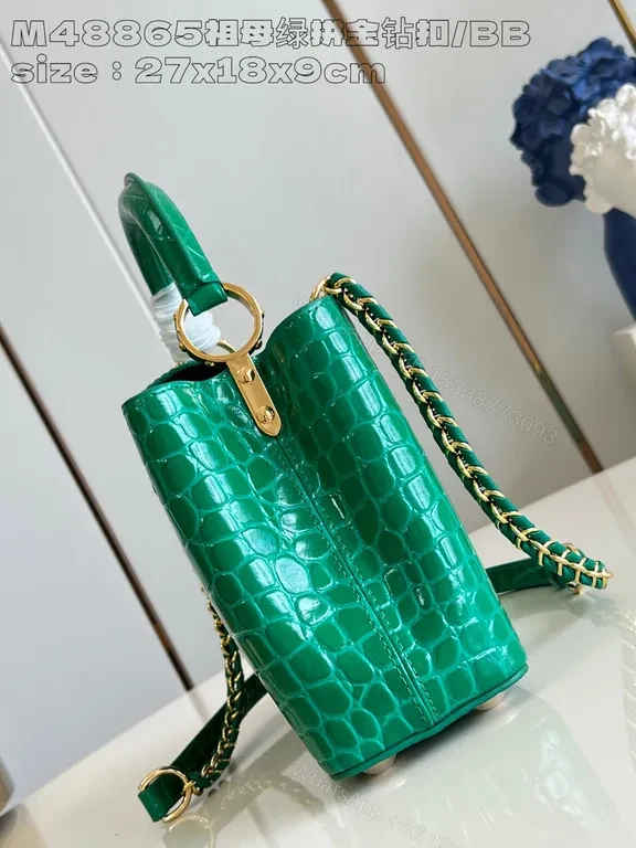 View 2 of Emerald Croc Satchel: Luxury Gold LV Accent Bag