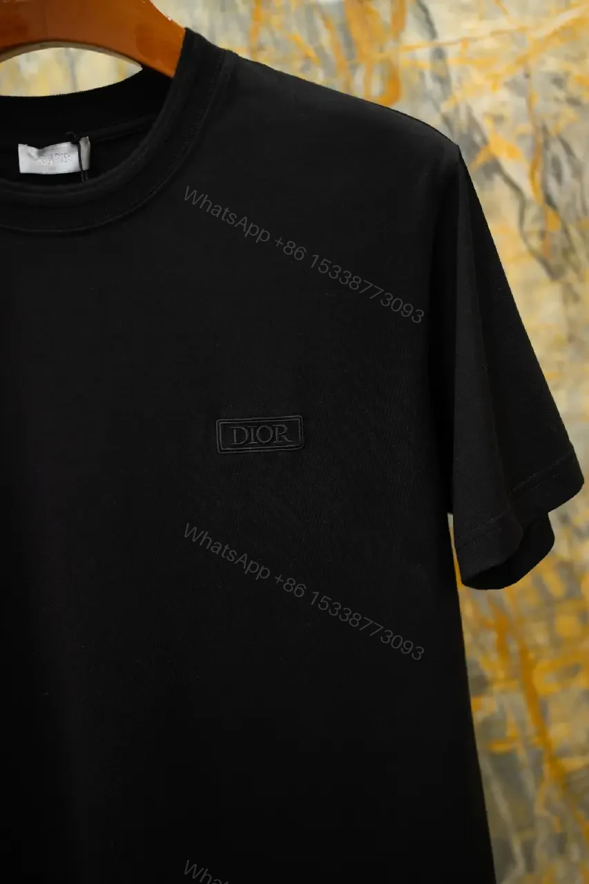 View 3 of Black Cotton T-Shirt with Logo Patch, Classic Style, Everyday Wear