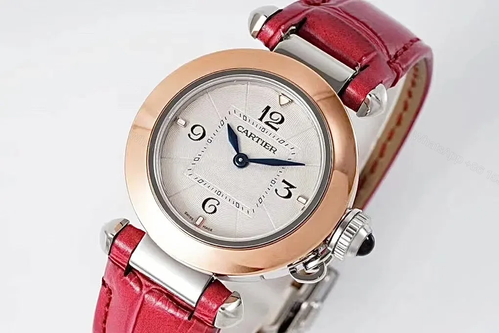 View 8 of JF Factory Cartier Pasha de Cartier Women’s Watch, 30mm, Rose Gold and Stainless Steel, Red Leather Strap, Cal.157 Swiss Quartz Movement