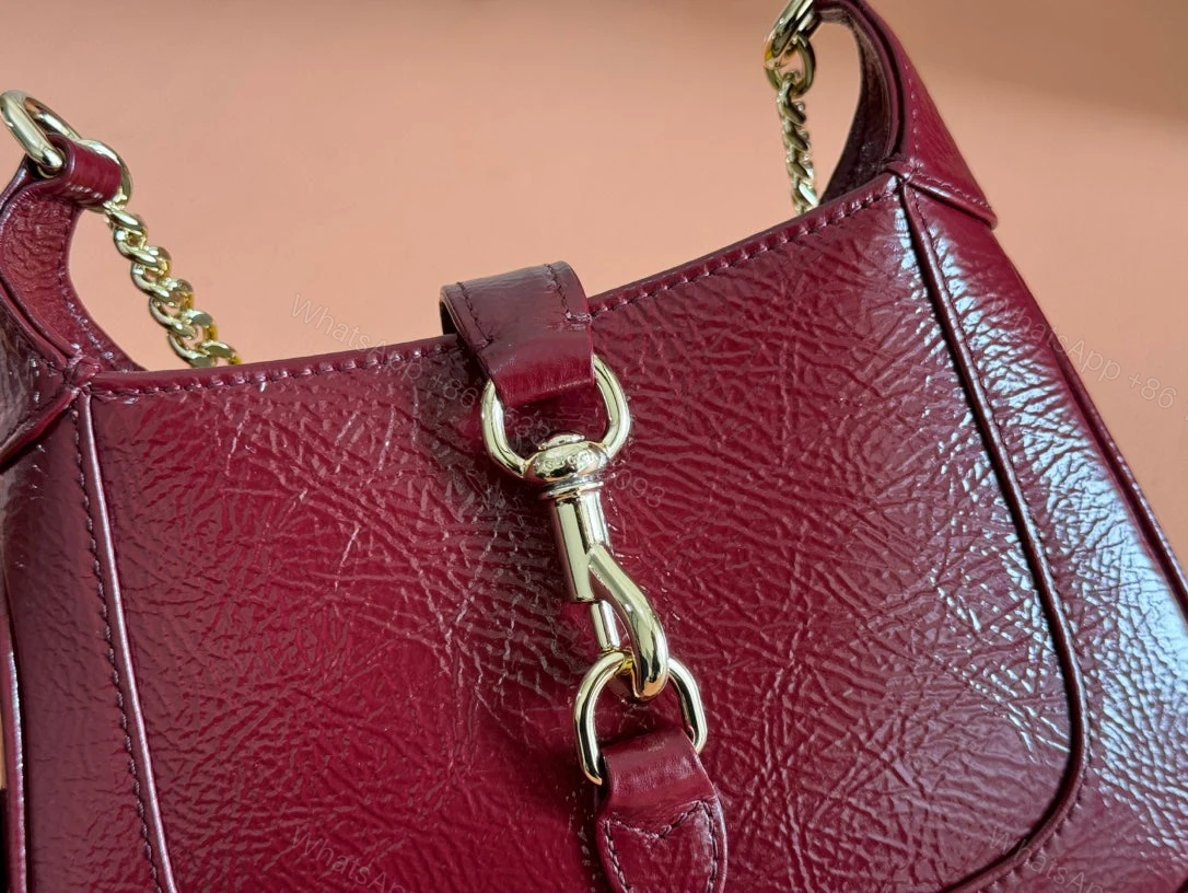 View 9 of JACKIE NOTTE MINI BAG 19 IN RED WINE CRACKED LACQUER CALFSKIN GOLD HARDWARE