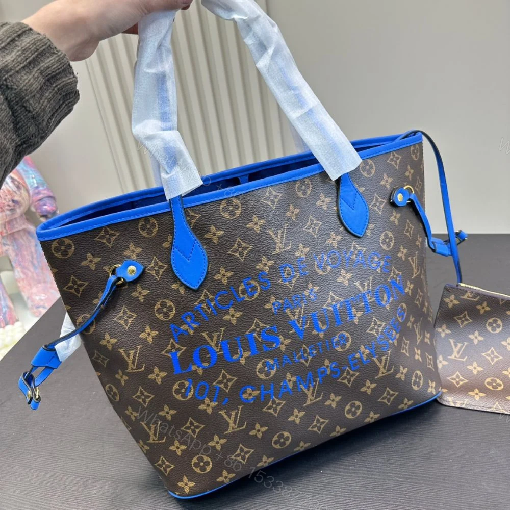 View 2 of Louis Vuitton Neverfull MM Bag Ikat Flower Monogram Granblue Blue 33Cm M40938