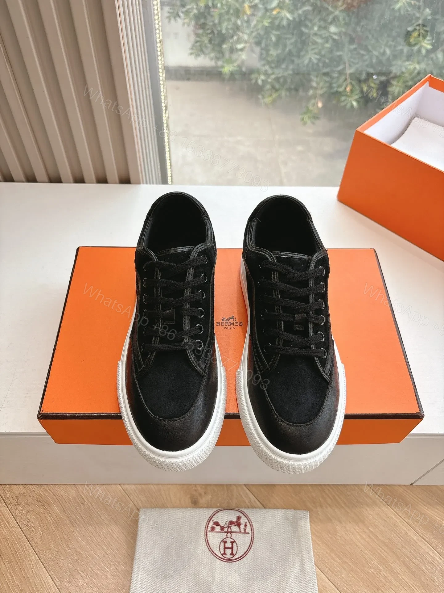 View 4 of Hermes Women Black Suede Leather Sneakers