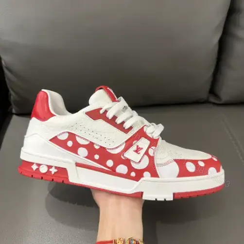 View 3 of LOUIS VUITTON X YAYOI KUSAMA TRAINER CALF LEATHER SNEAKER IN RED AND WHITE – LSVT373