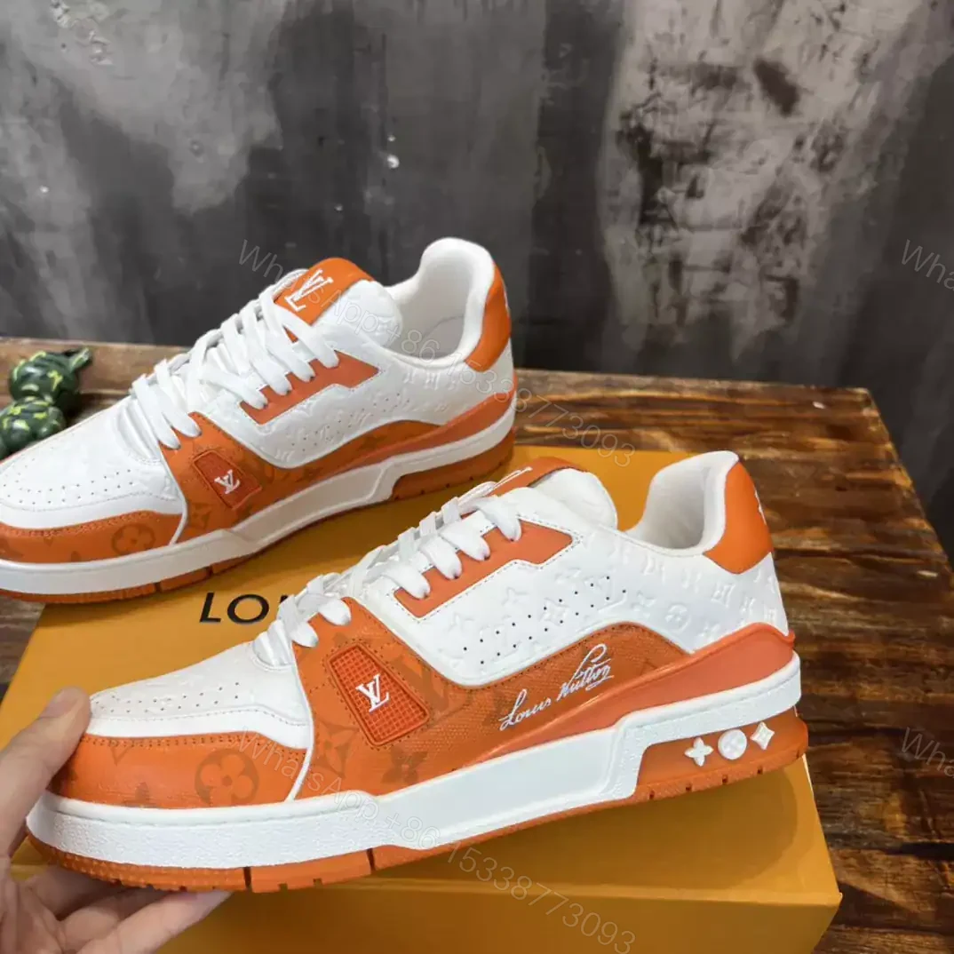 View 9 of LOUIS VUITTON TRAINE SNEAKERS IN WHITE AND ORANGE – LSVT386