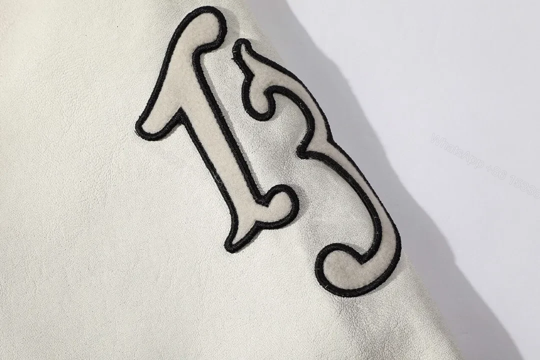 View 8 of Crisp Off-White Varsity Jacket with Bold Lettering