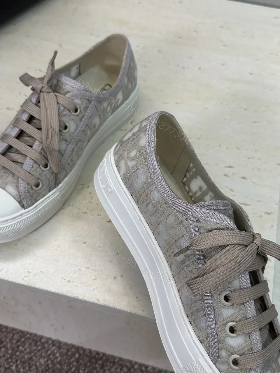 View 4 of Soft-Tone Canvas High-Tops with Monogram Pattern, Everyday Luxury Sneakers