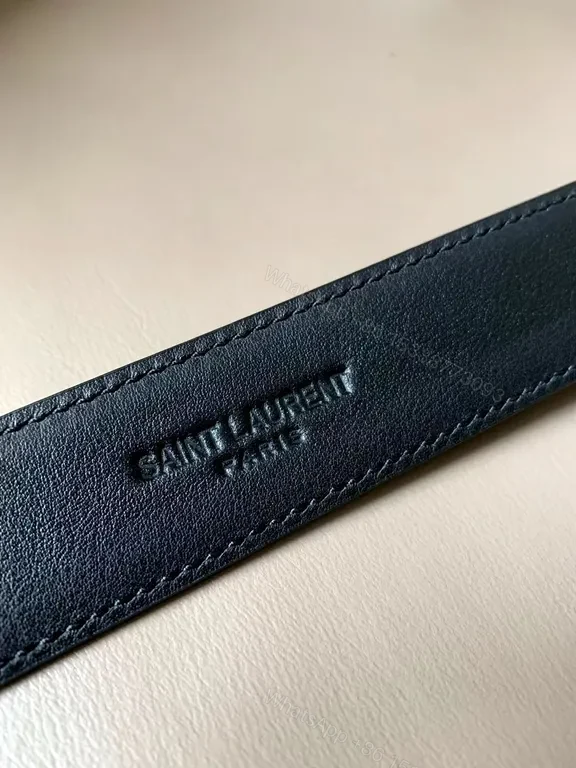 View 2 of Sleek Black Leather Belt with YSL Buckle â€“ Premiumâ€”Mid-Width