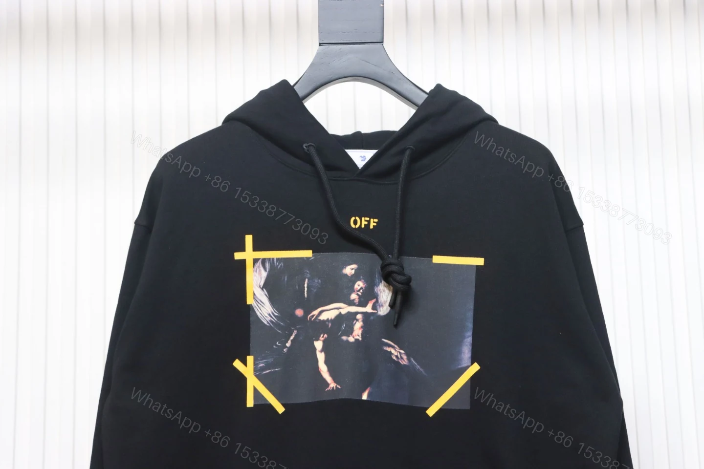 View 5 of Off-white religious Madonna print hoodie yellow