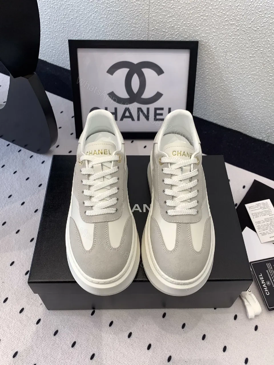 White & Grey Luxe Leather High-Tops: Subtle Branding Sneakers — view 1