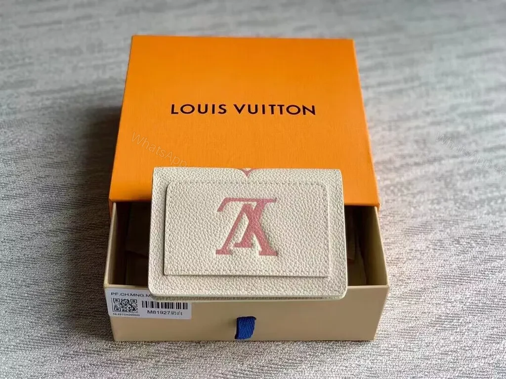 View 2 of Creamy Pebbled Leather Monogram Wallet - Elegant Designer-Inspired Compact Cardholder