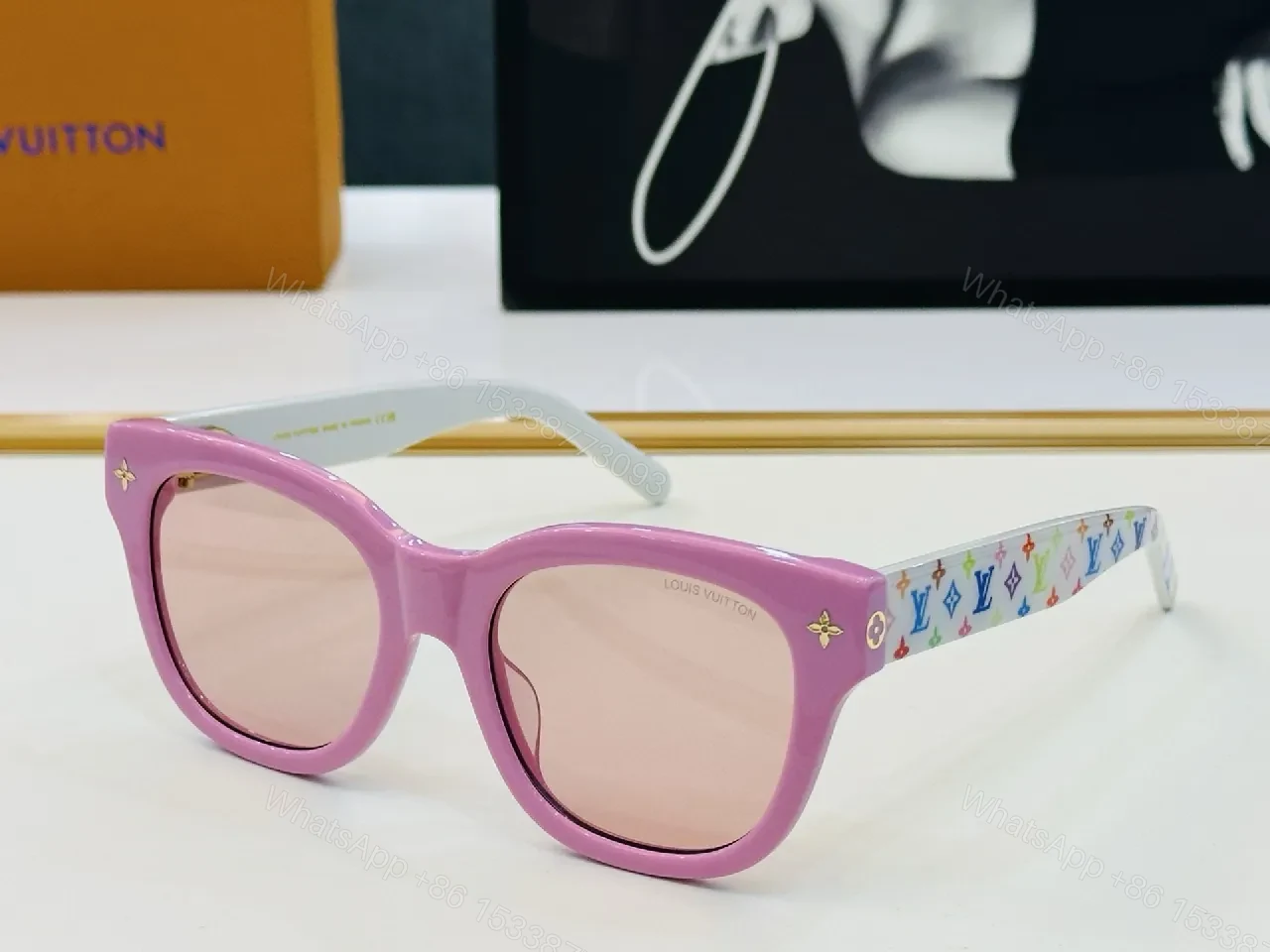 View 8 of Bold Black Frame Sunglasses with Luxe Monogram Detailing