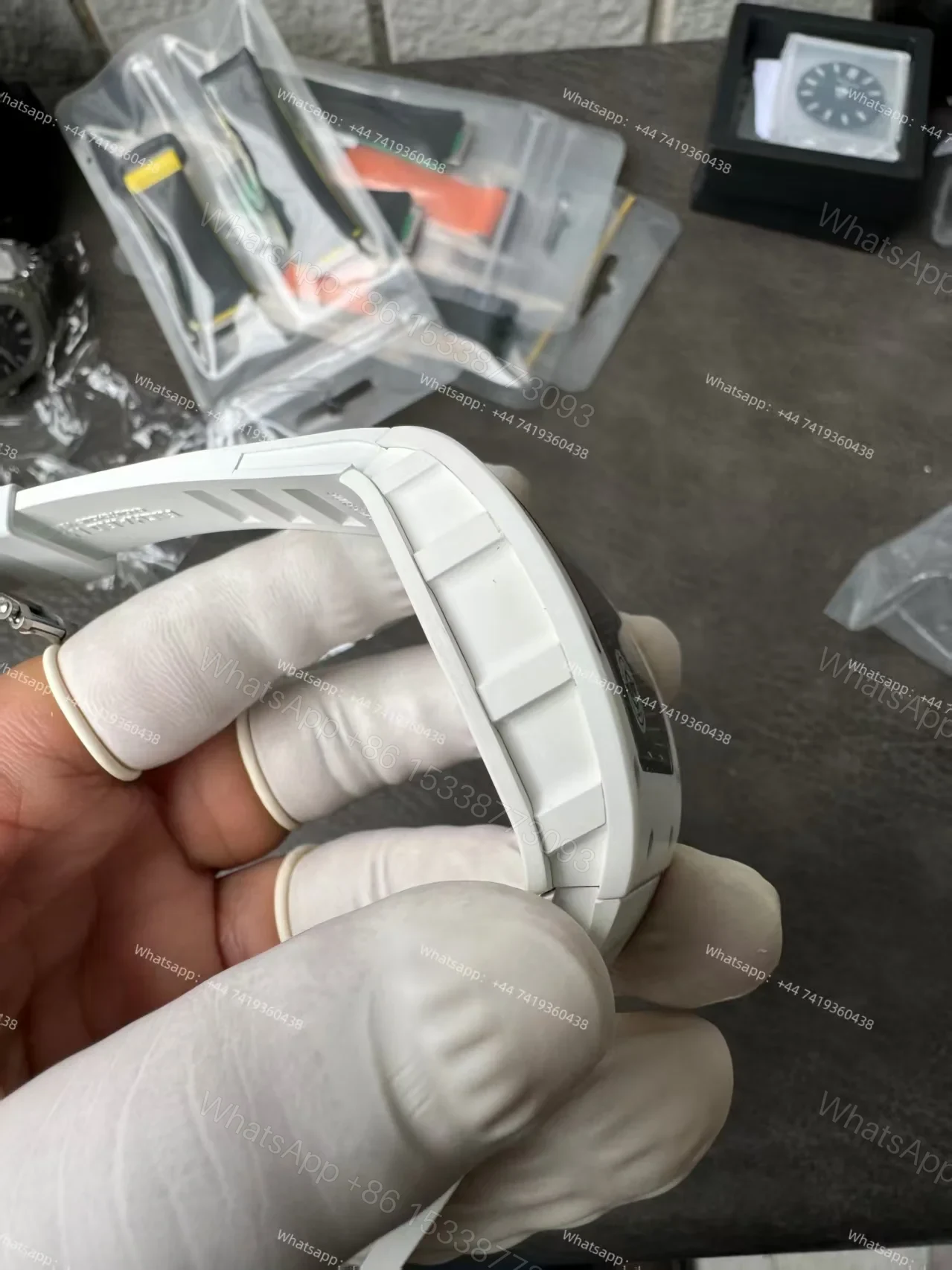 View 13 of Super Clone Richard Mille RM 055 White Ceramic Titanium Skeleton White Rubber Strap 1:1 Replica Watch