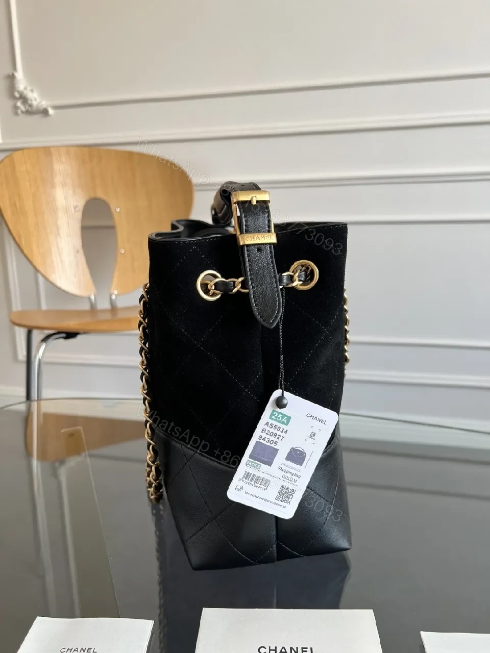 View 5 of Quilted Grand Tote: Black Leatherette, Gold Hardware, Luxury