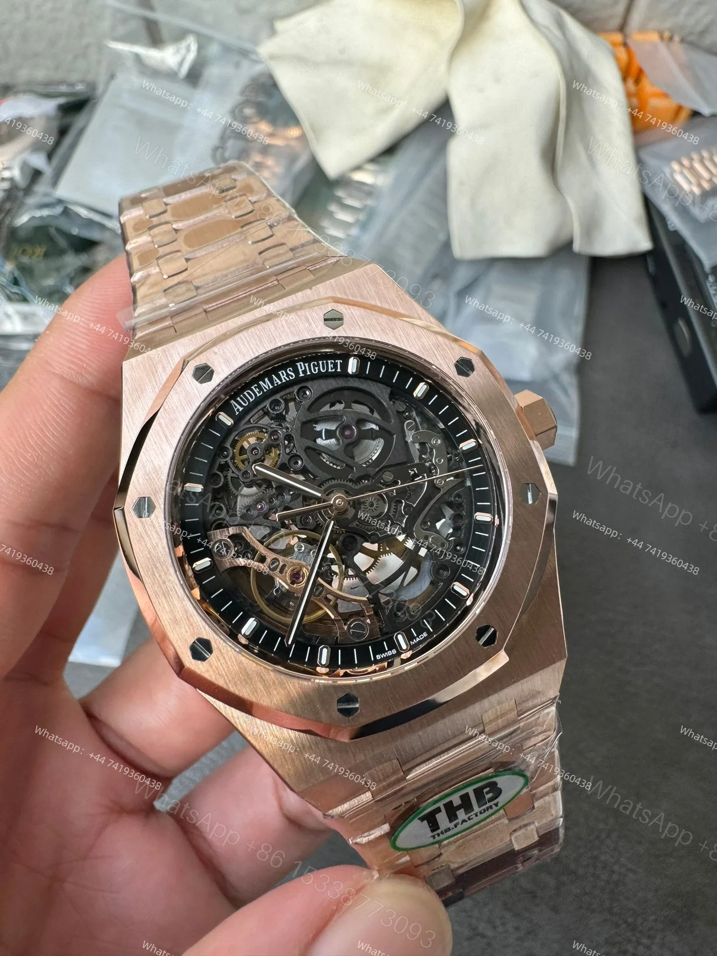 View 3 of Audemars Piguet Super Clone Royal Oak 15407 Rose Gold Skeleton Dial 41MM