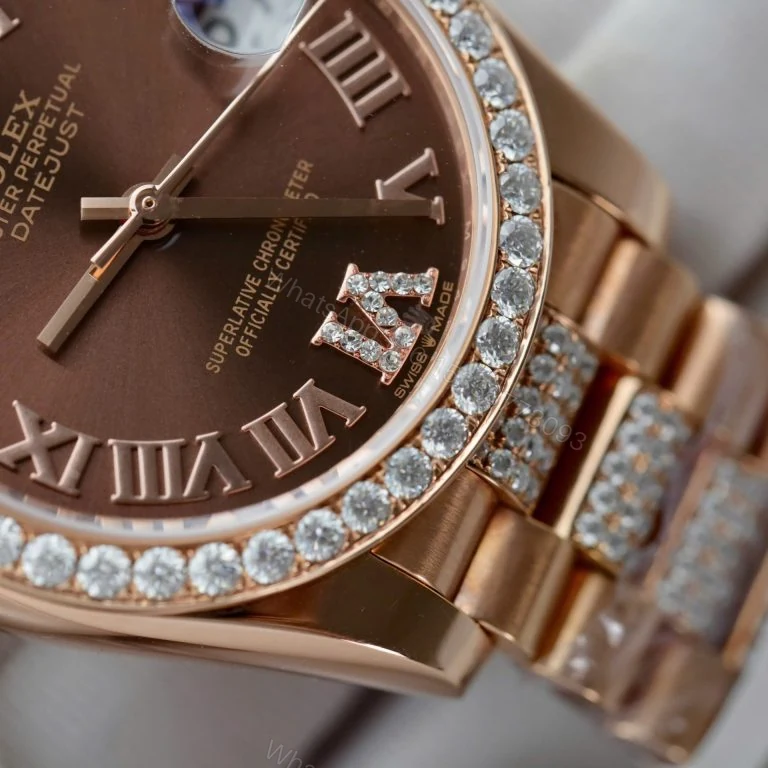 View 4 of Rolex Datejust 31mm Super Clone Chocolate Dial Moissanite Diamonds + 18K Gold Wrapped