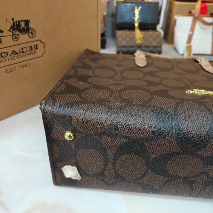 View 14 of FIRST COPY COACH MAGGIE TOTE BAG ULTRA PREMIUM EDITION IN CHOCOLATE BROWN