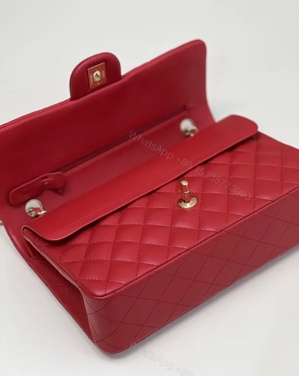 View 9 of Red Quilted Luxe Shoulder Bag with Gold Hardware