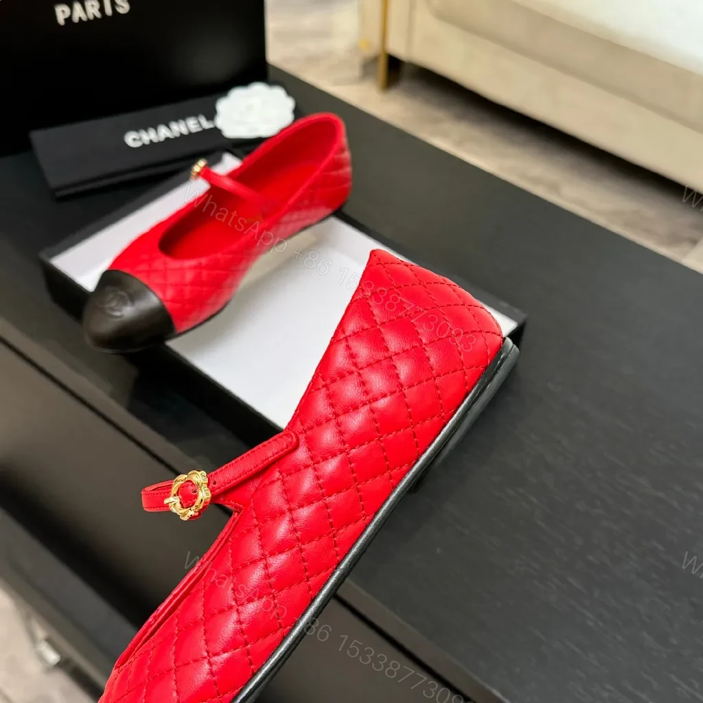 View 2 of Red Quilted Flats with Signature Hardware (No Brand)