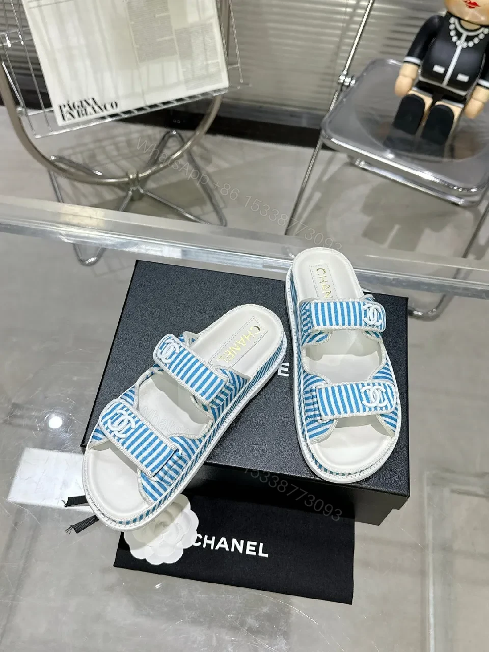 View 2 of Blue Striped Sandals: Casual Luxe Comfort