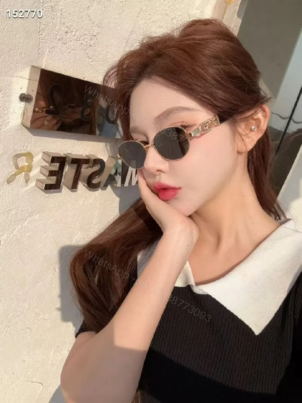 View 8 of Gold-Tone Round Sunglasses with Luxe Detailing