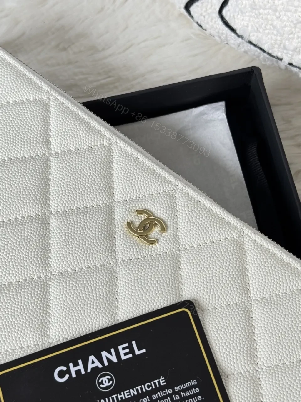 View 6 of Quilted Leather Pouch, Light Pearl, Luxe Style, Zippered Organizer