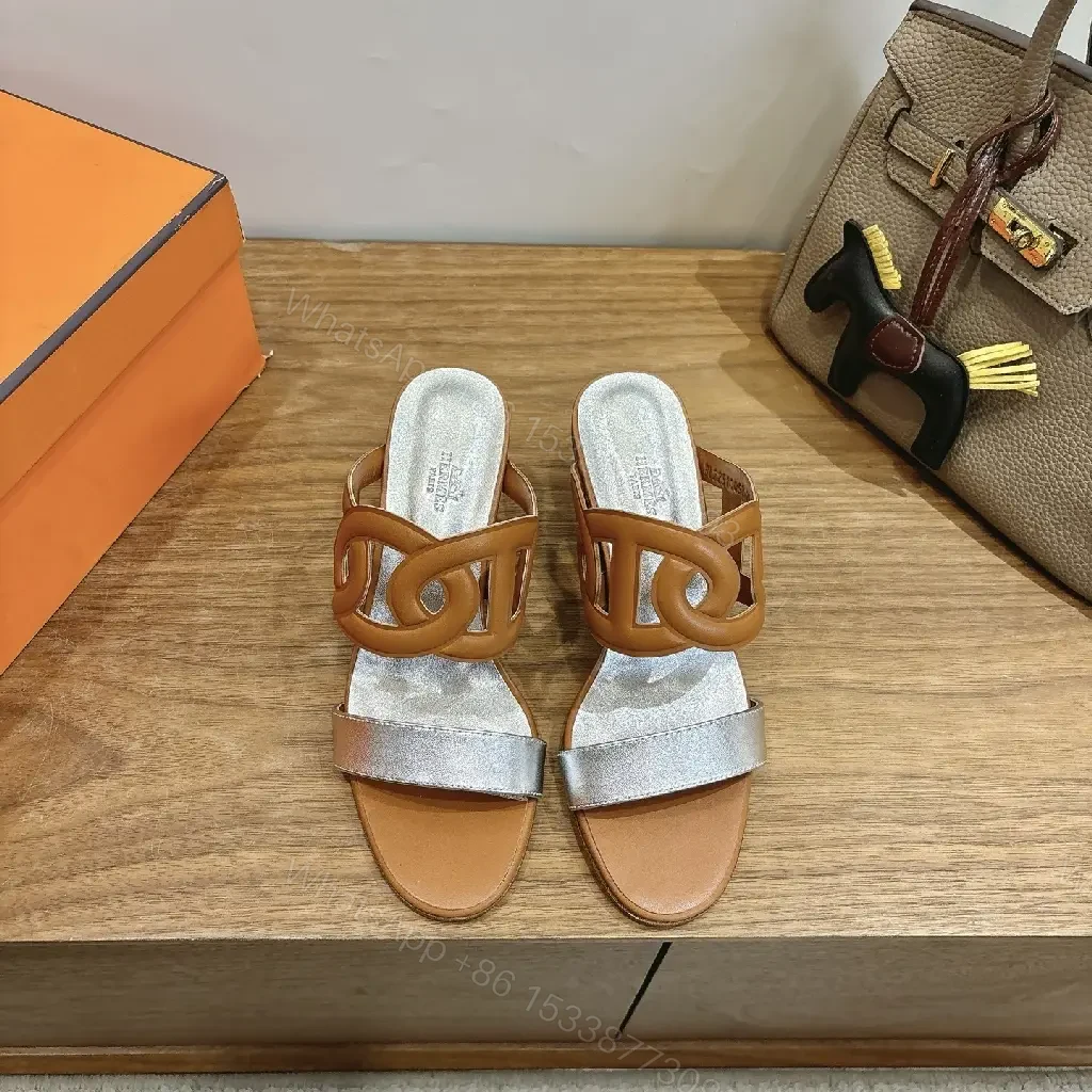 View 3 of Two-Tone Leather Sandals with Signature Straps and Comfort
