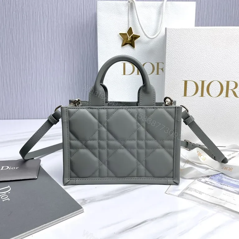 View 3 of Grey Quilted Lady Imitation Dior Top-Handle Bag