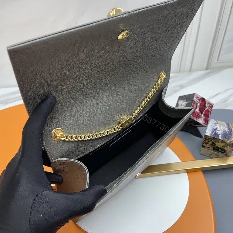 View 5 of Compact Luxury Crossbody: Soft Grain Leather, Gold YSL Logo Tassel