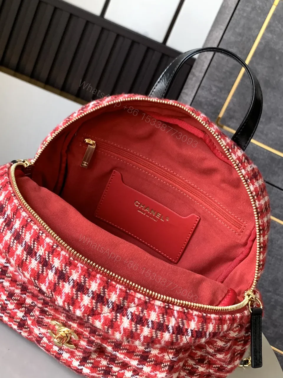 View 8 of Chic Tweed Backpack with Gold Hardware