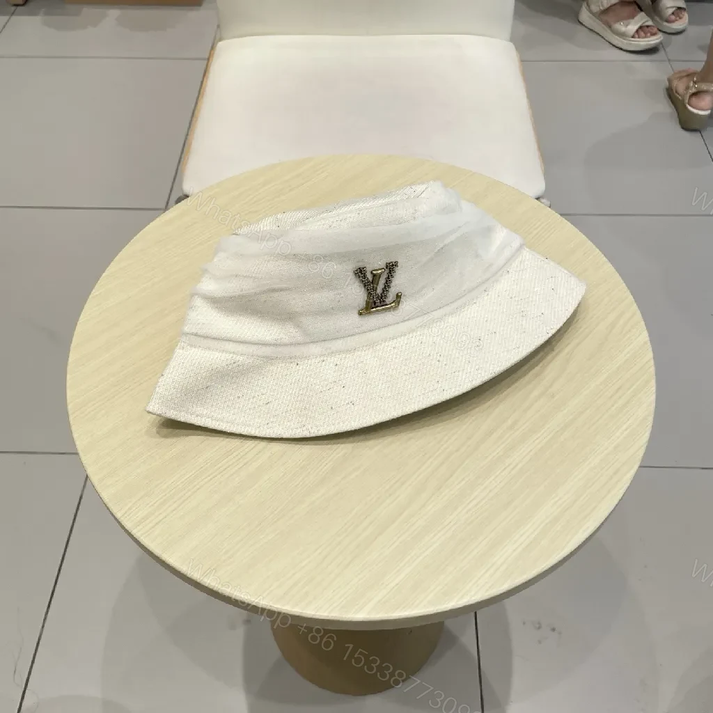 View 8 of Chic White Knit Bucket Hat with Gold Accent