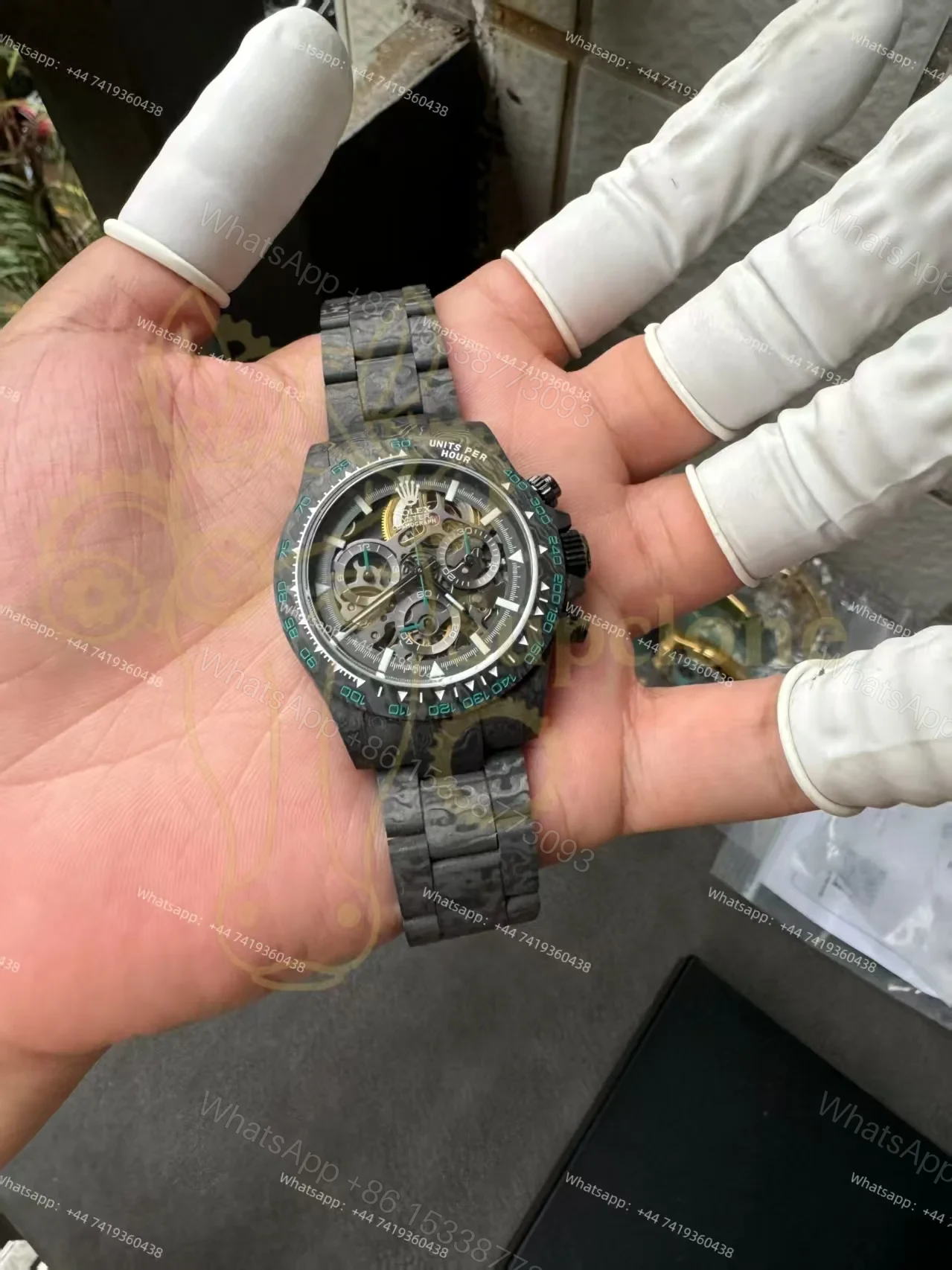 View 3 of Rolex Super Clone Carbon Fiber Daytona Teal Green Accents Full Carbon Bracelet