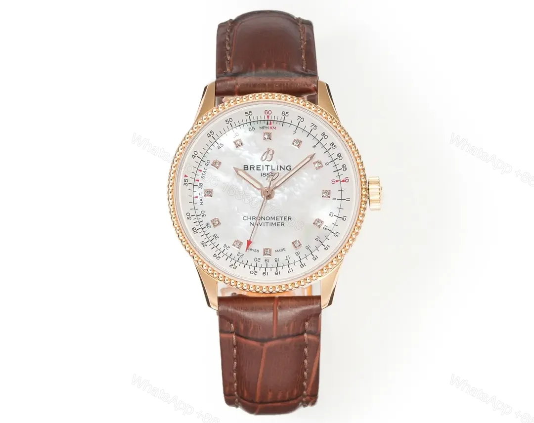 Breitling Women’s Navitimer Automatic Watch – Rose Gold with Brown Leather Strap — view 1