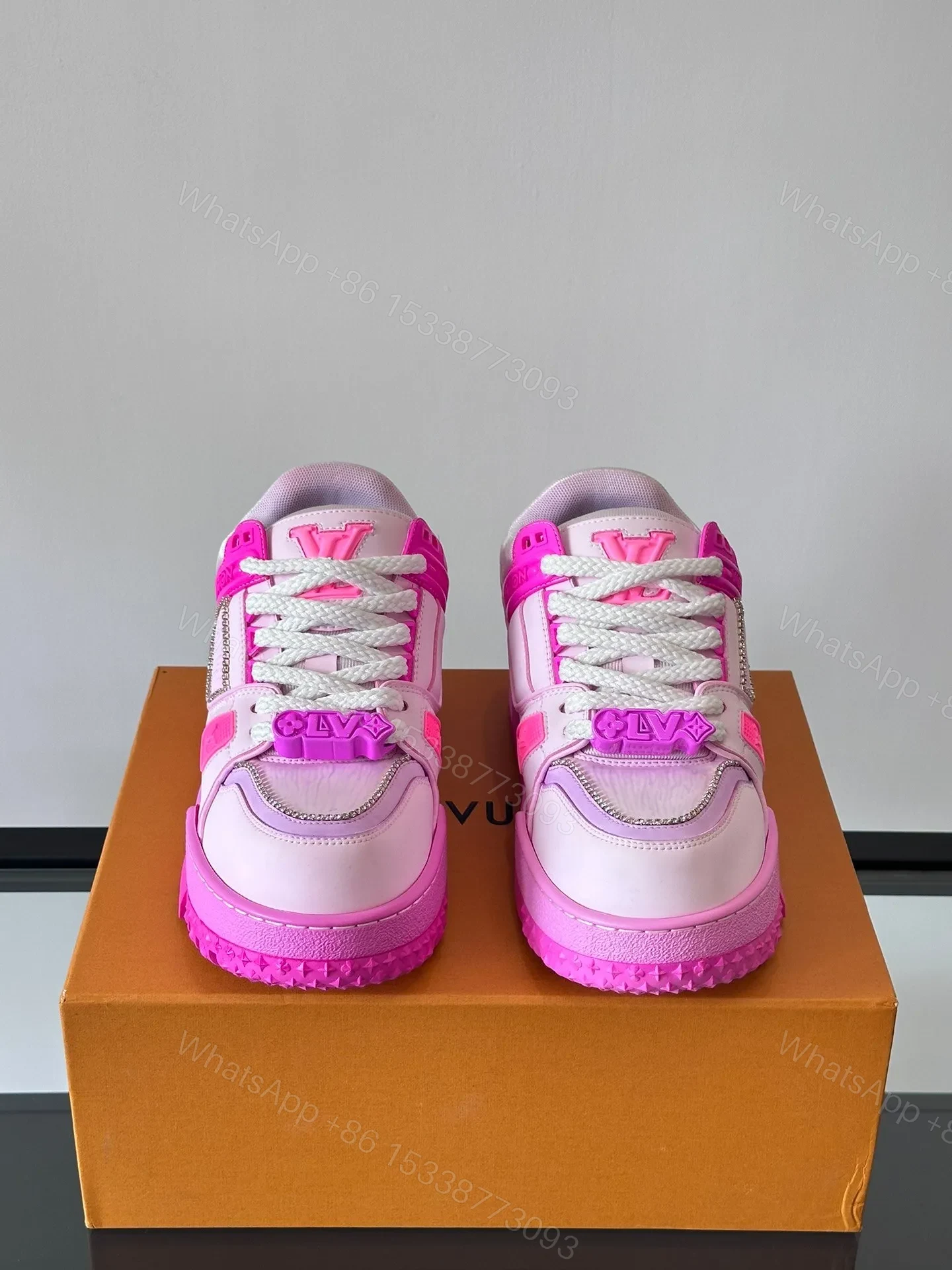 View 2 of LV Men Pink Leather And Mesh Sneakers