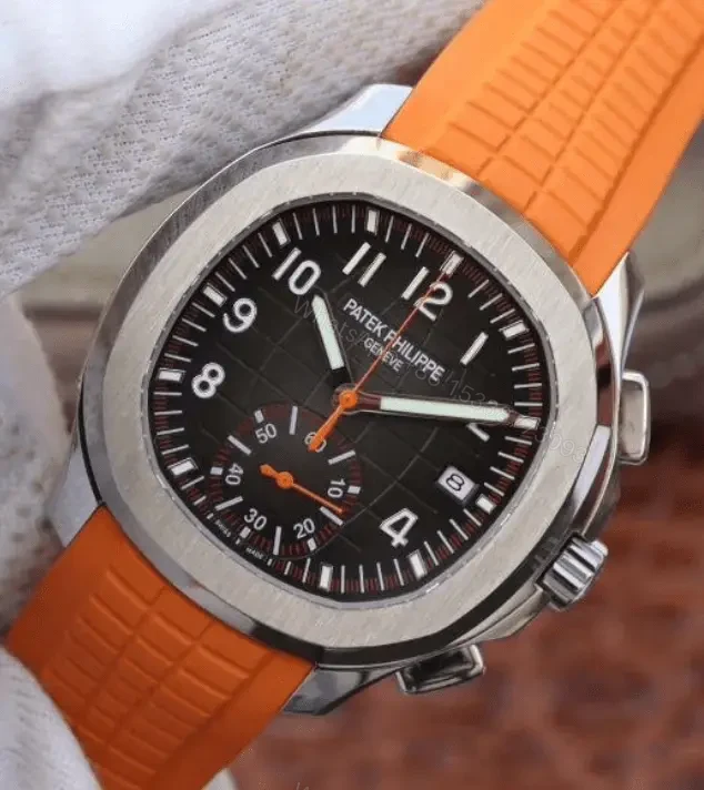 View 3 of Replica Aquanaut Chronograph Orange Rubber Strap