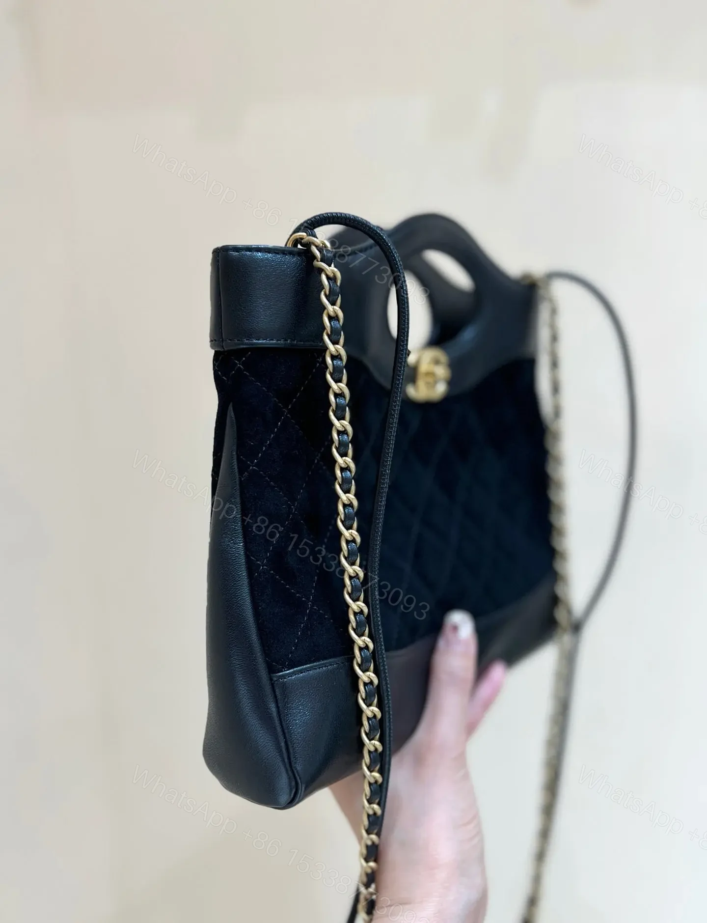 View 3 of Chanel Mini Quilted Suede and Lambskin 31 Shopping Bag.
