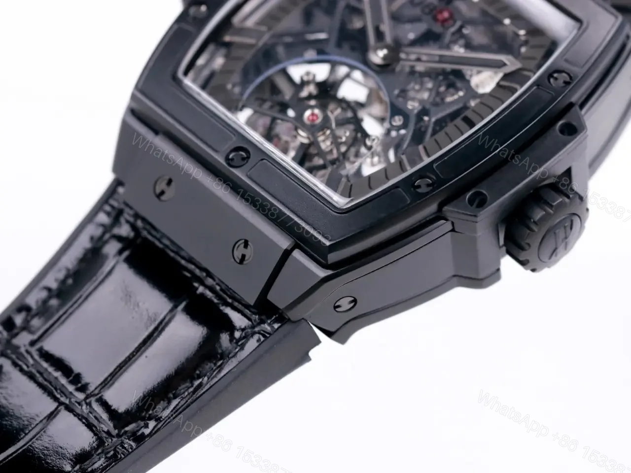 View 7 of Hublot Masterpiece 906 Black PVD with Rose Gold/Platinum Plating Tourbillon Watch Black Leather and Rubber Strap Sapphire Crystal Glass