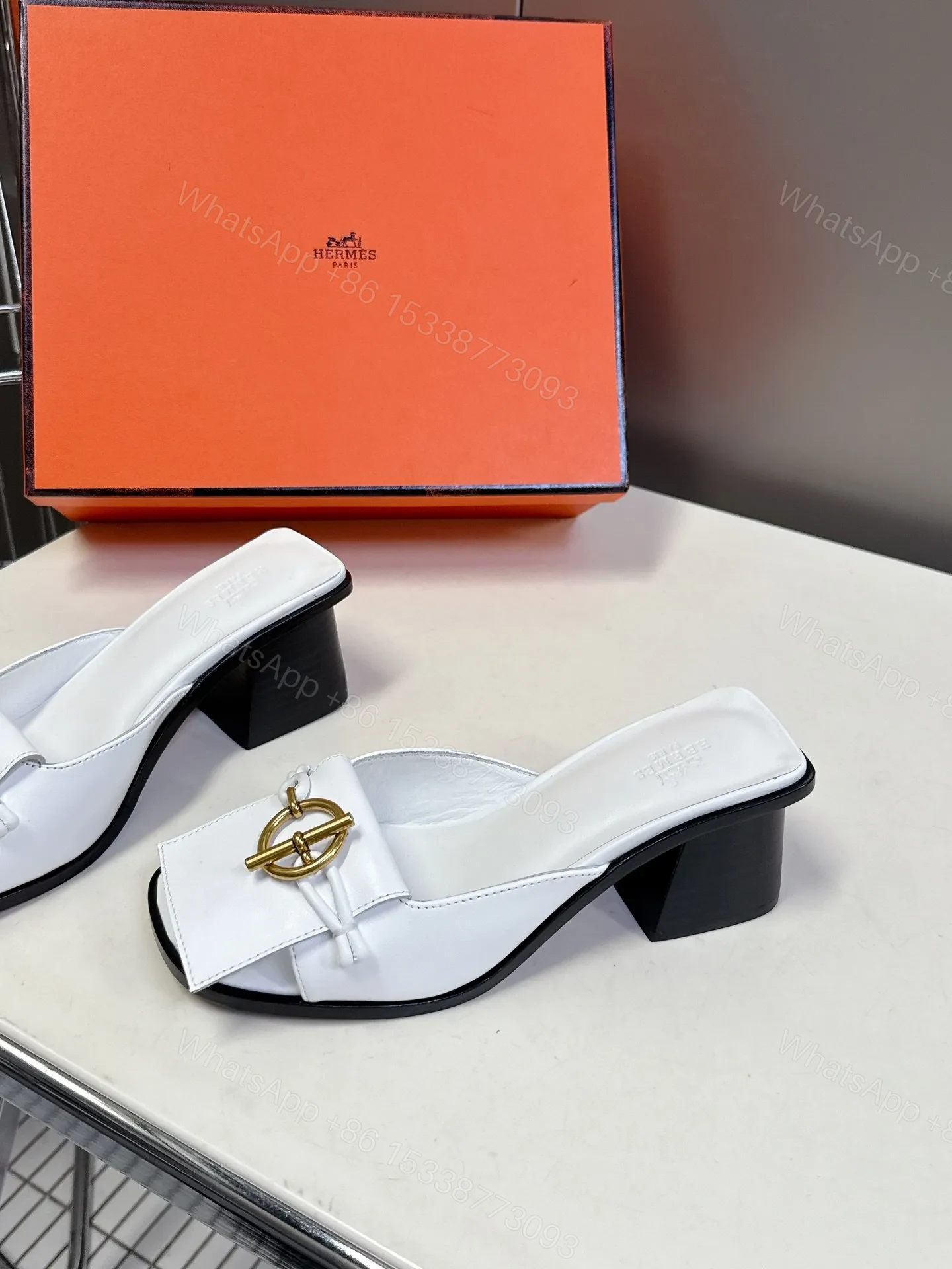 View 4 of Hermes Women White Leather Heels