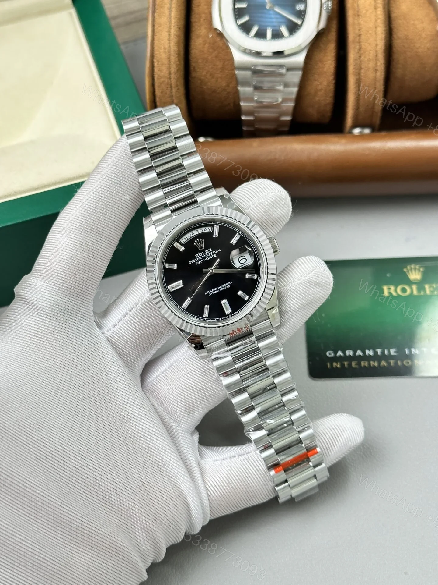 View 3 of Superclone Rolex Day-Date Bright Black Diamond Dial 228236-0004 40 mm