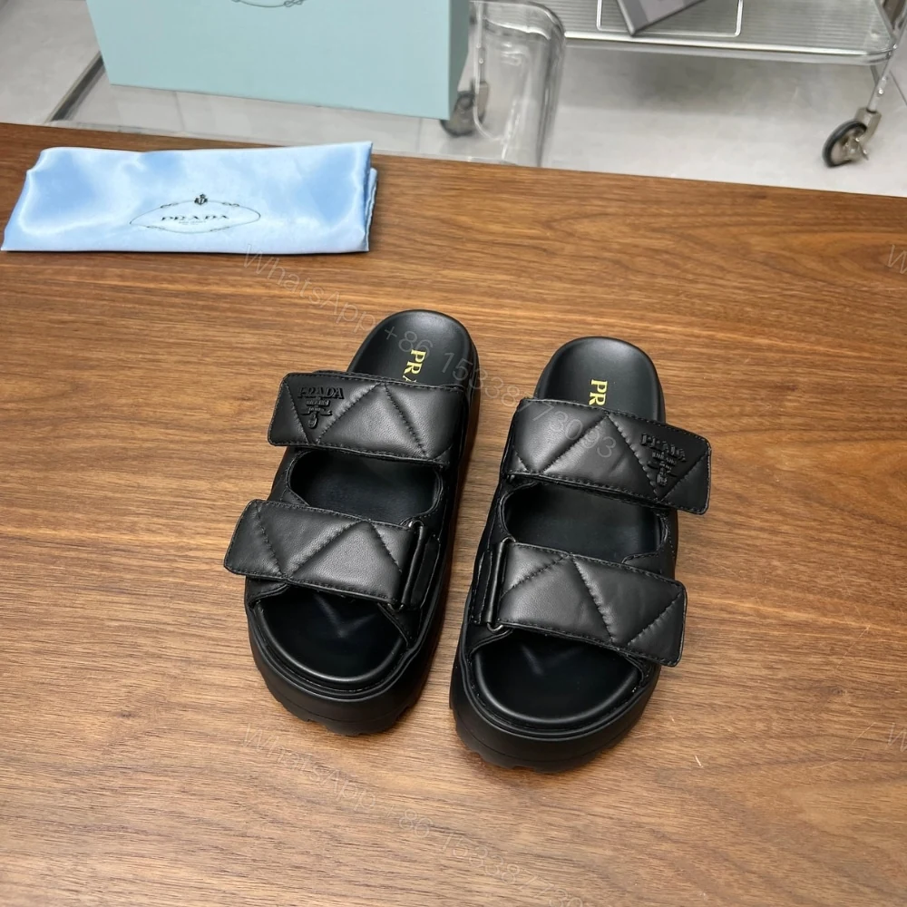 View 4 of PRADA QUILTED PLATFORM SANDALS BLACK
