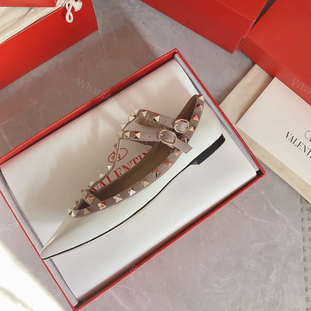View 5 of Valentino Women White Patent Leather Studded Flats