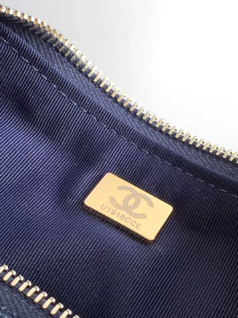 View 4 of Quilted Denim Shoulder Bag with Gold Chain Hardware