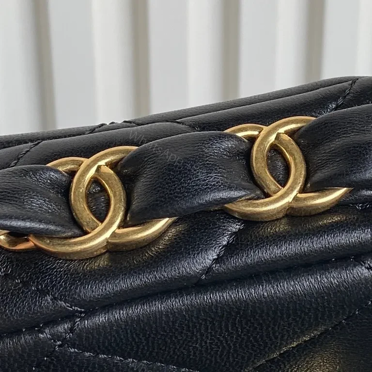 View 9 of Chic Black Quilted Mini Flap Bag - Gold Chain Crossbody