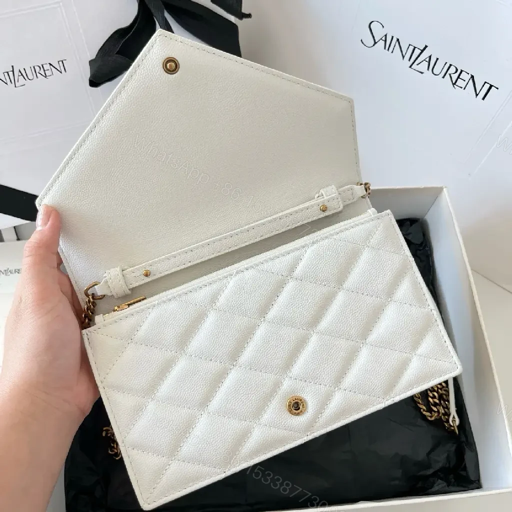 View 6 of White Quilted Leather Compact YSL Crossbody Bag with Gold Logo