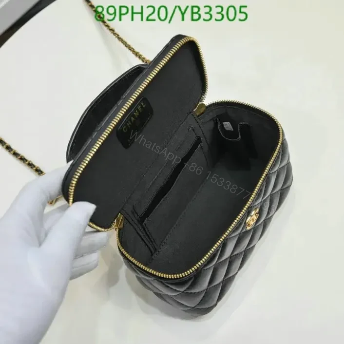 View 7 of Chanel Leather Vanity Black Bag with Chain YB33055