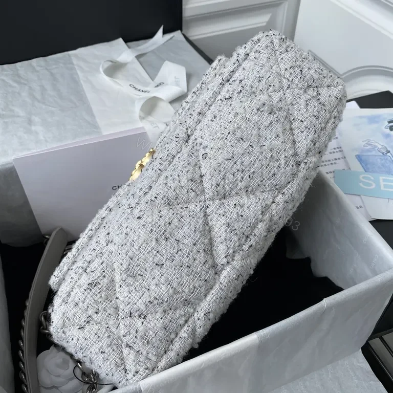 View 7 of Chanel-Influenced Tweed Bag with Dual-Gold/Silver Chain