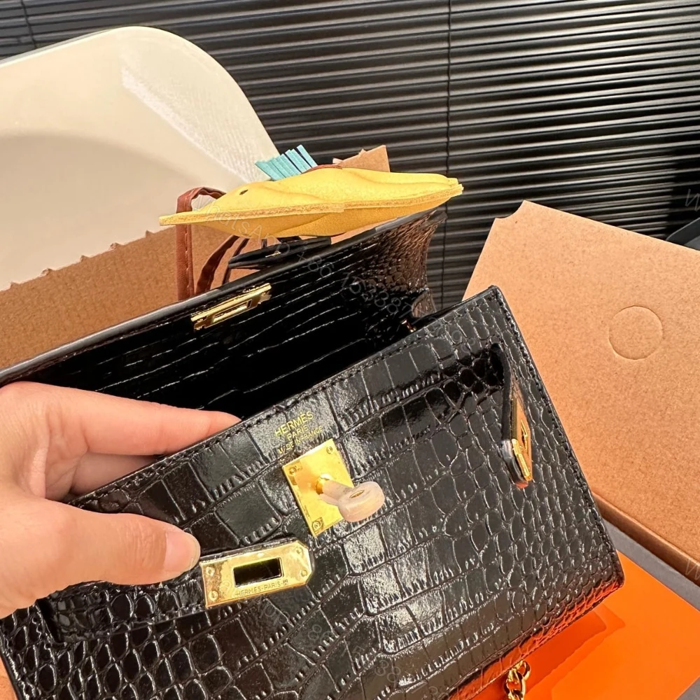 View 5 of Hermes Kelly Mini Pochette Shiny Alligator Black 21Cm