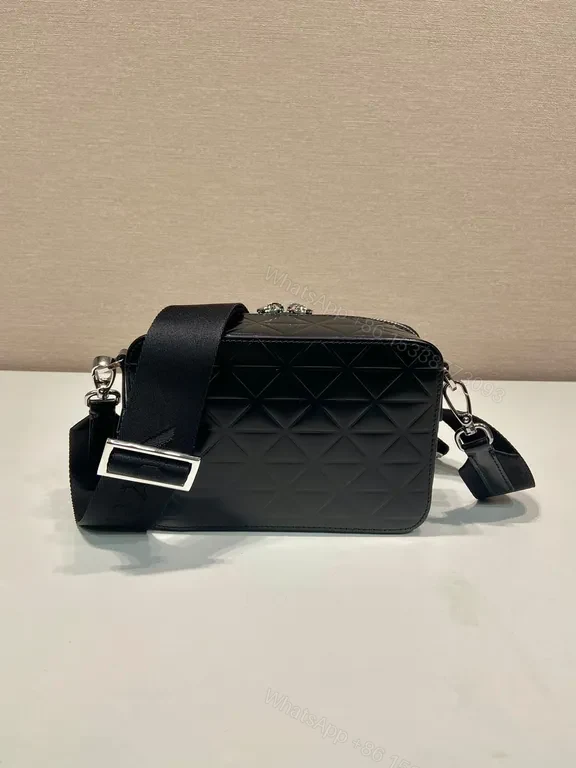 View 8 of Geometric Prada Crossbody: Black Calf Leather Luxury Bag