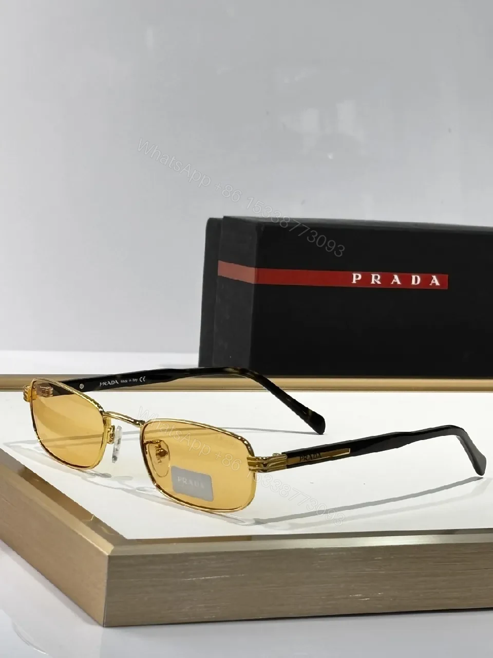 Vintage-Lux Gold-Accent Sunglasses with Amber Lenses — view 1